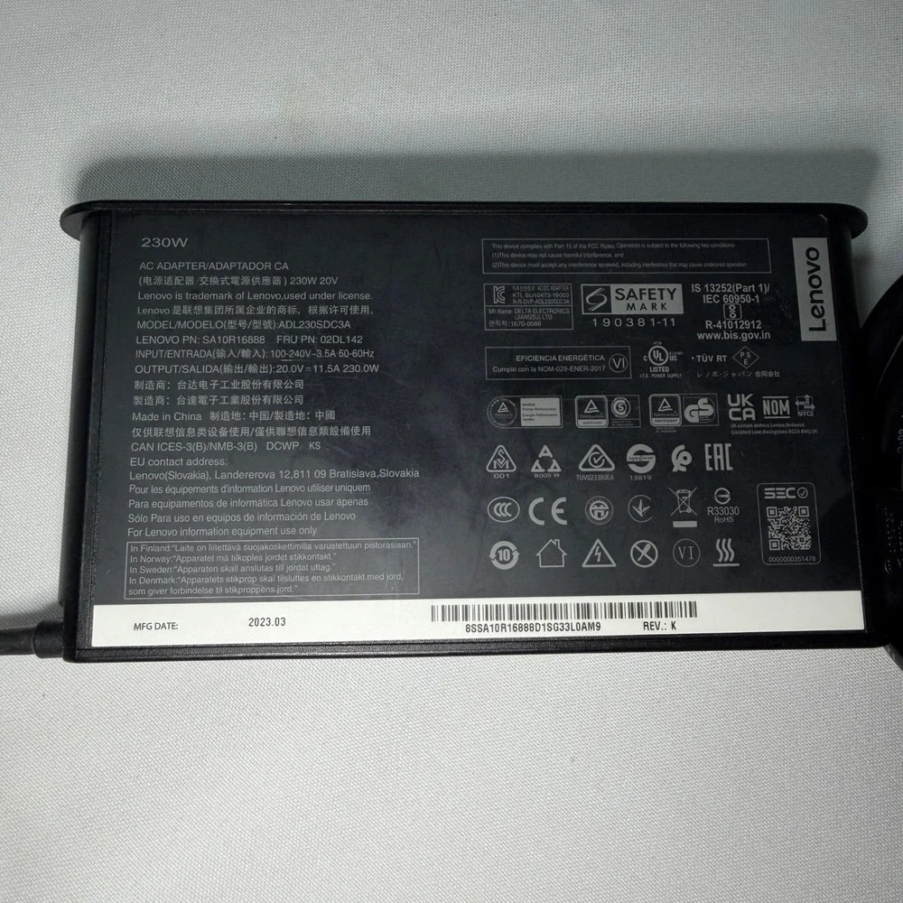 Lenovo 230W AC Adapter Charger ADL230SDC3A 20V 11.5A Slim Tip SA10R16888 02DL142